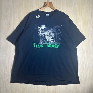 Vintage True Liberty Shirt Mens 2XL Black Short Sleeve Graphic Print Y2K